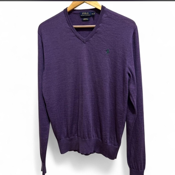 Polo Ralph Lauren Other - Polo Ralph Lauren Purple 100% Merino Wool Lightweight V-neck Sweater Medium